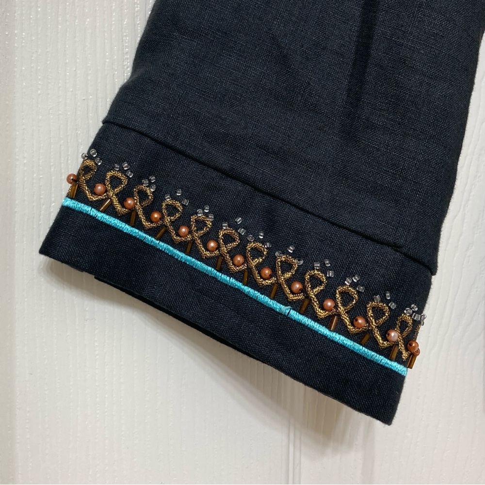 Vintage Women’s Beaded Embroidered Black Linen Jacket 12 Artsy Eclectic Grandma - Picture 7 of 9
